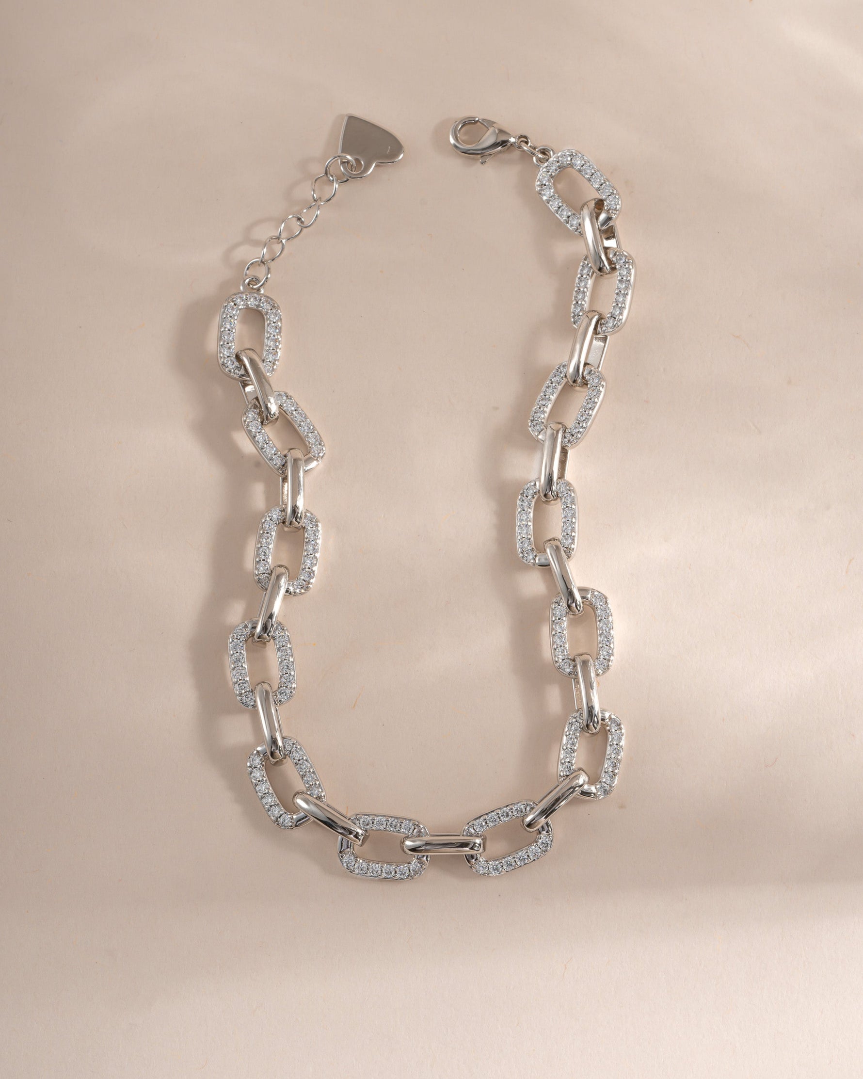 Silver pave chain link bracelet by Sami Jewels showing intricate pave detailing and linked chain design.