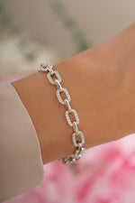 Sterling silver Pave Chain Link Bracelet by Sami Jewels featuring sparkling pave detailing and a sleek, modern design.