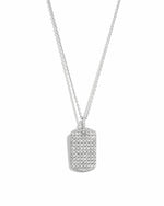 Sterling silver Pavé Dog Tag Necklace from Sami Jewels, featuring a sparkling pave design on a sleek pendant.
