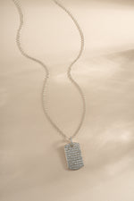 Sterling silver Pavé Dog Tag Necklace by Sami Jewels featuring a sleek, polished dog tag pendant with sparkling pave detailing.