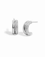 Sterling silver pavé double hoop earrings by Sami Jewels displayed on a white background.