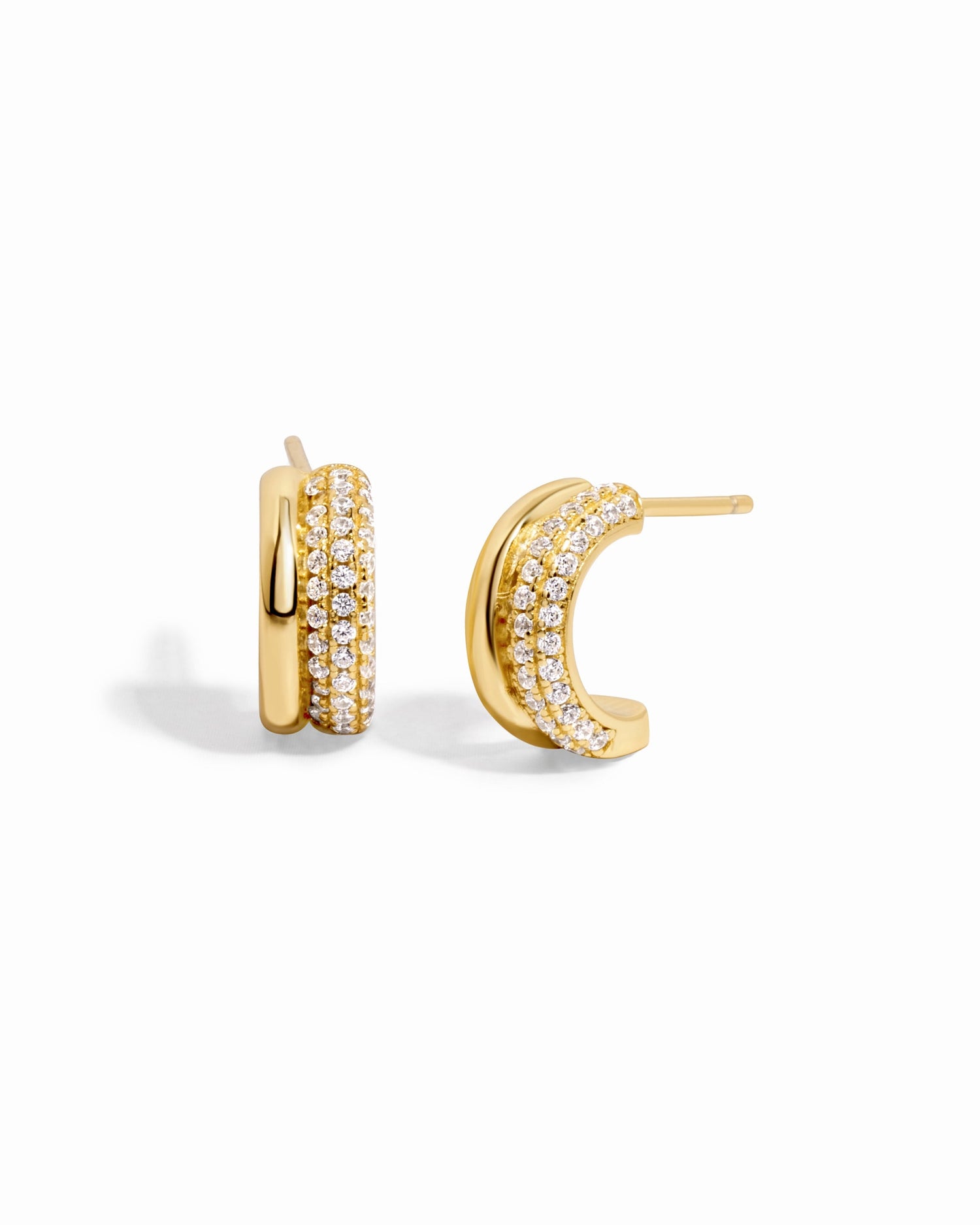 Sami Jewels Pavé Double Hoop Earrings in gold with sparkling pave details, displayed on a white background.