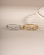 Sami Jewels Pavé Link Ring featuring gold and sterling silver with sparkling pave diamond accents.