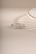 Sterling silver pavé link diamond ring by Sami Jewels, featuring a sparkling diamond-encrusted chain design.