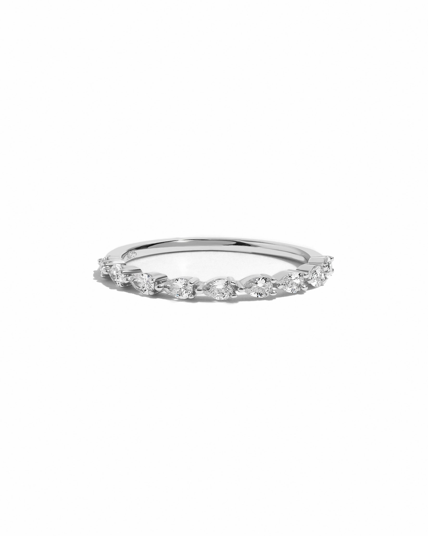 Sterling silver Pear Stone Stacking Ring by Sami Jewels with a pear-shaped gemstone on a white background.