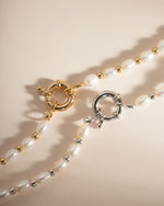 Sami Jewels pearl beaded bracelet with gold and sterling silver accents, showcasing elegant round pearls and delicate craftsmanship.
