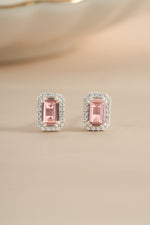 Pink baguette sterling silver stud earrings by Sami Jewels, featuring elegant geometric design for a sophisticated look.