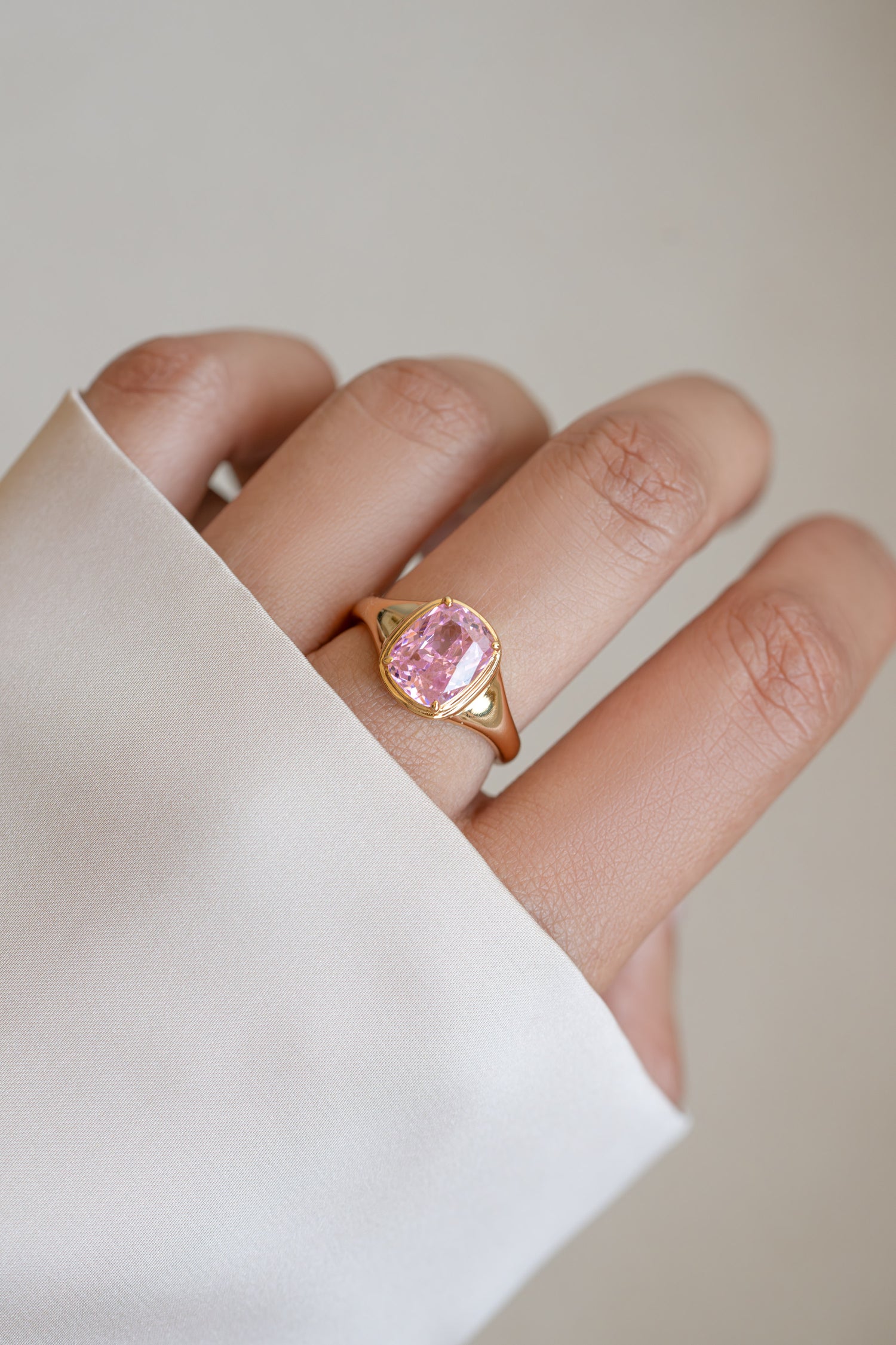 Pink Elongated Cushion Ring