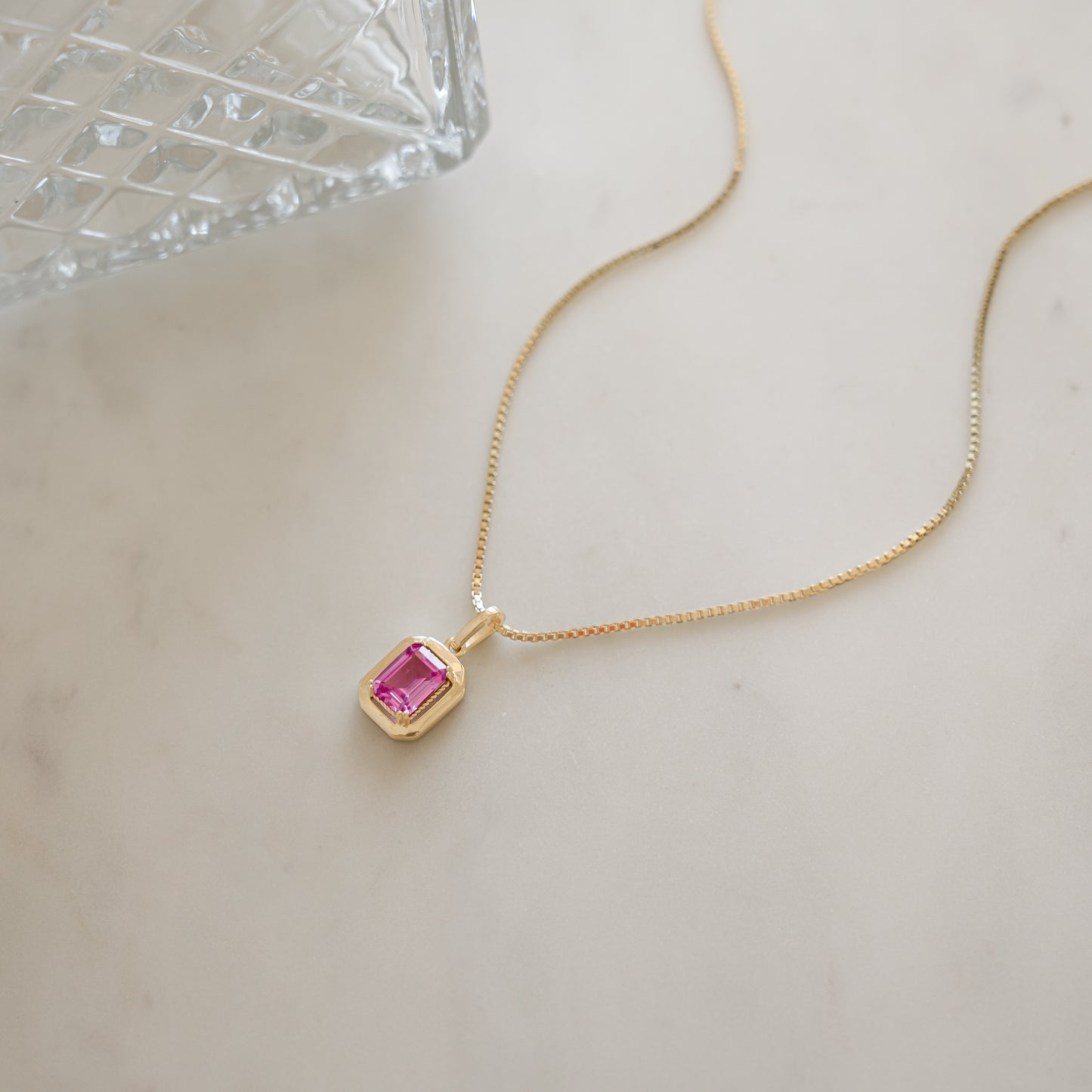 dainty gold pink pendant necklace