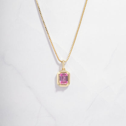 gold pink necklace on box chain