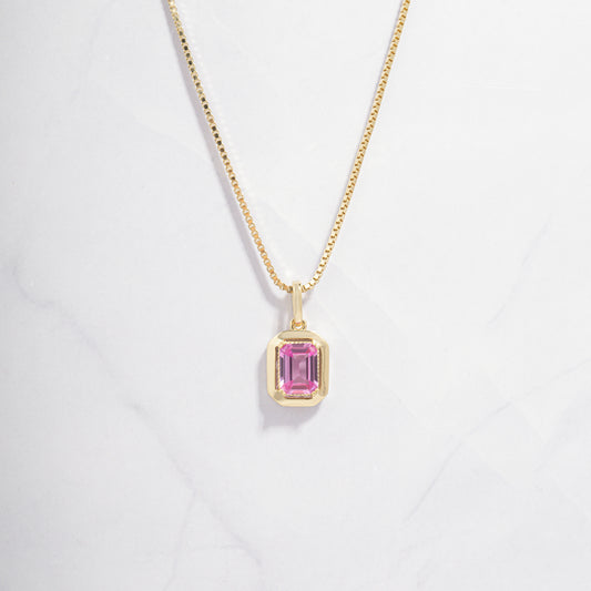 gold pink necklace on box chain