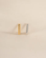 Gold and sterling silver plain bar stud earrings from Sami Jewels featuring minimalist, sleek design.