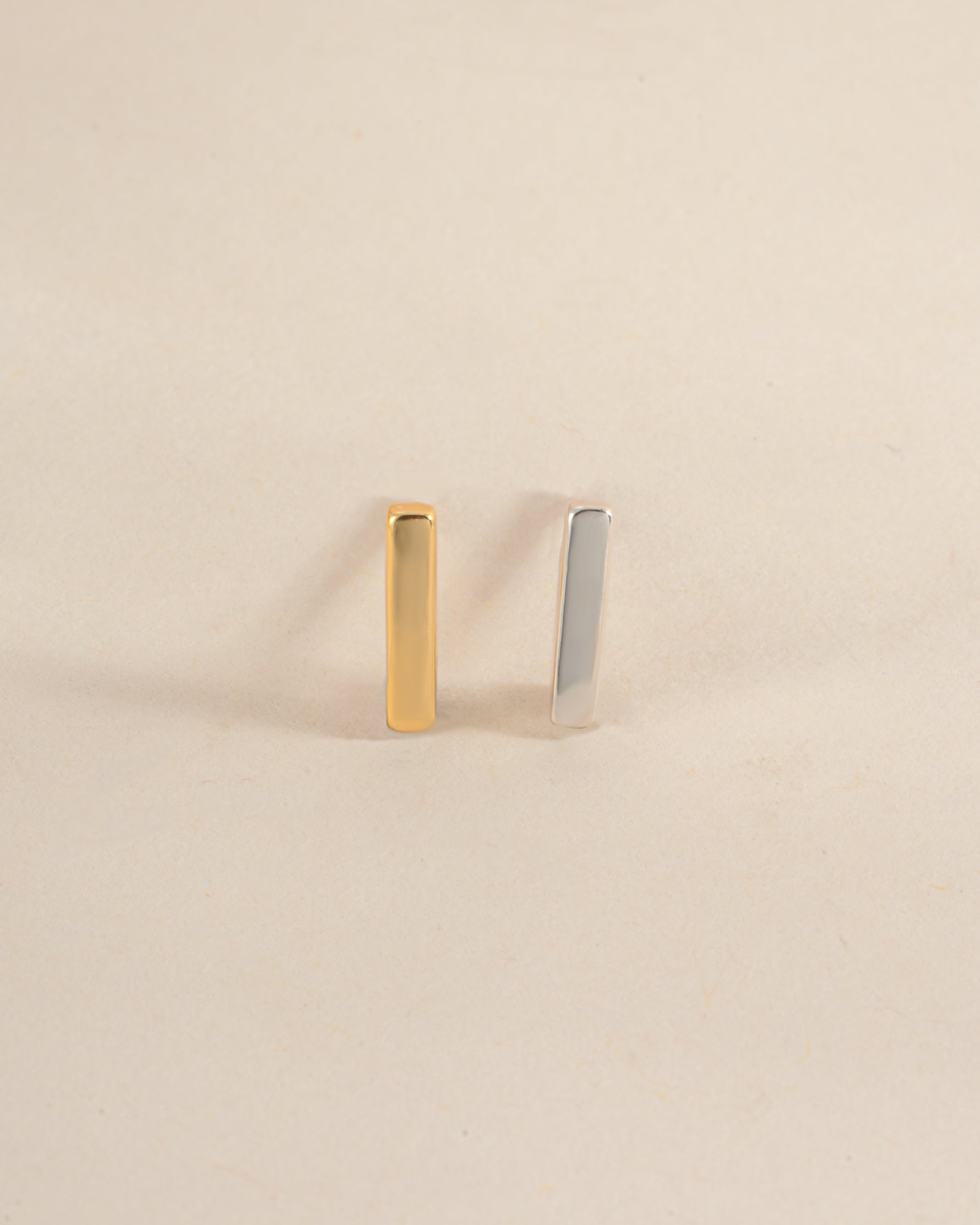 Gold and sterling silver plain bar stud earrings from Sami Jewels featuring minimalist, sleek design.