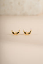 Gold plain moon stud earrings by Sami Jewels featuring simple, round moon-shaped design in a minimalist style.