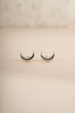 Sterling silver plain moon stud earrings by Sami Jewels featuring simple, minimalist moon-shaped jewelry for everyday wear.