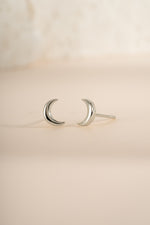Sterling silver Plain Moon Stud Earrings by Sami Jewels, front view showing smooth, round moon-shaped studs.