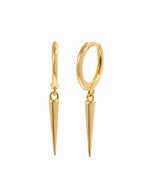 Gold plain spike huggie earrings by Sami Jewels displayed on a white background.