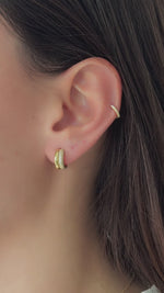 pavé double hoop earrings with CZ stones in gold on model video