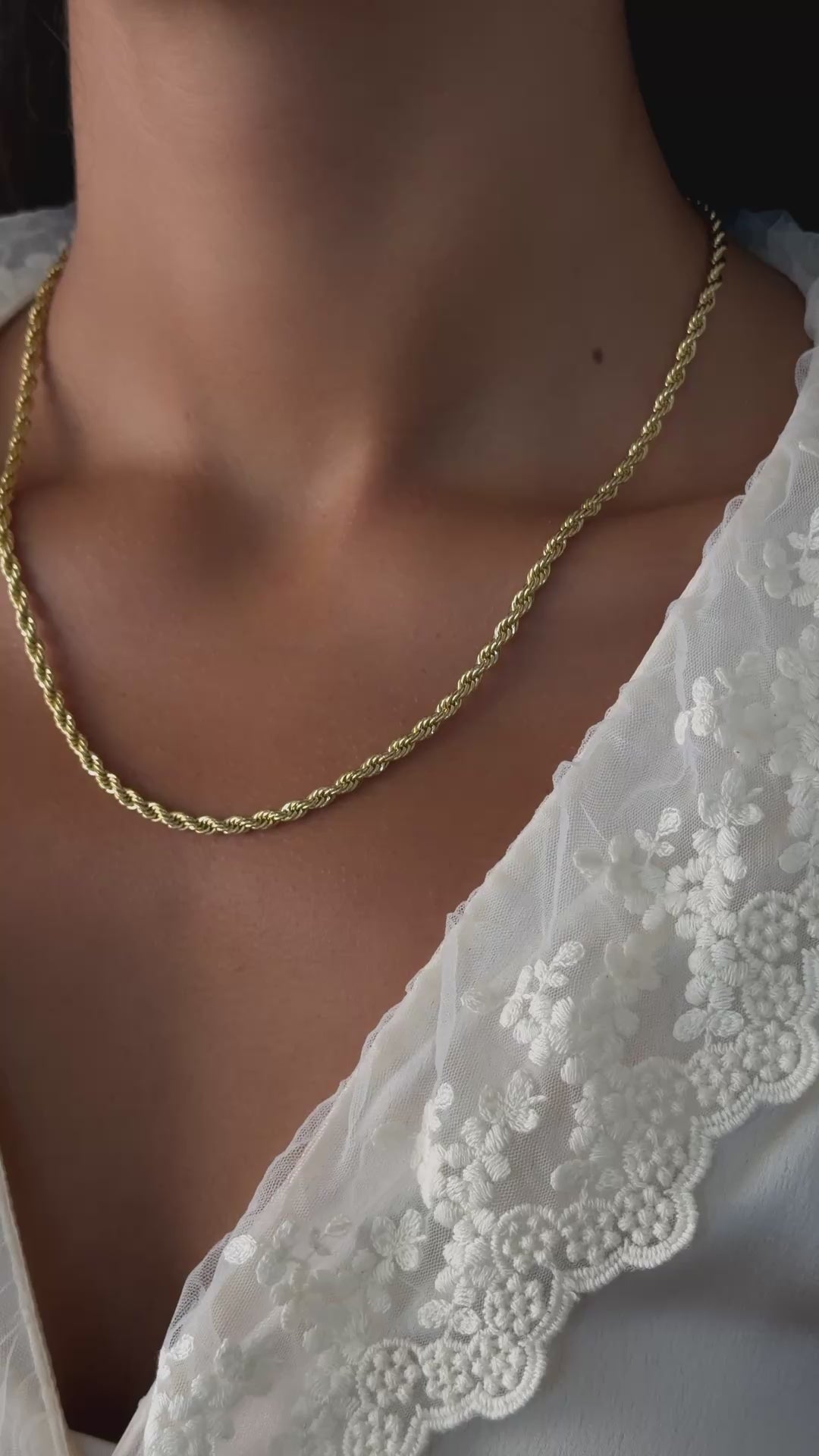 Rope Chain Necklace in Gold on Model