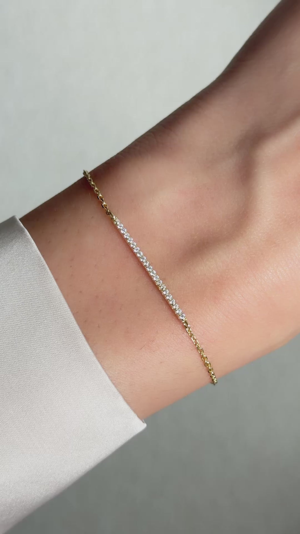 pave bar diamond bracelet in gold on model