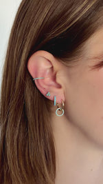 turquoise three stone stud earring stack in  gold on model video