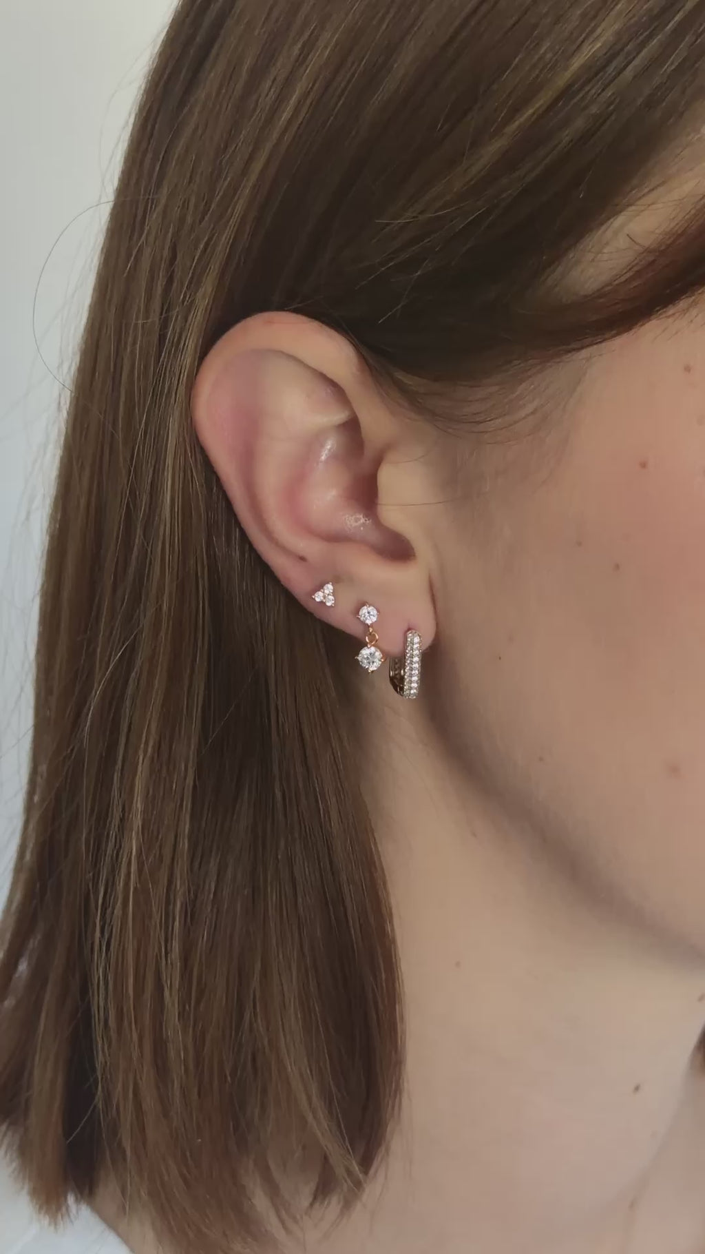 rectangle diamond huggies in gold on model video