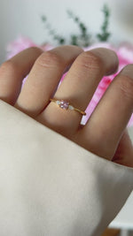 pink cushion ring in gold on model video