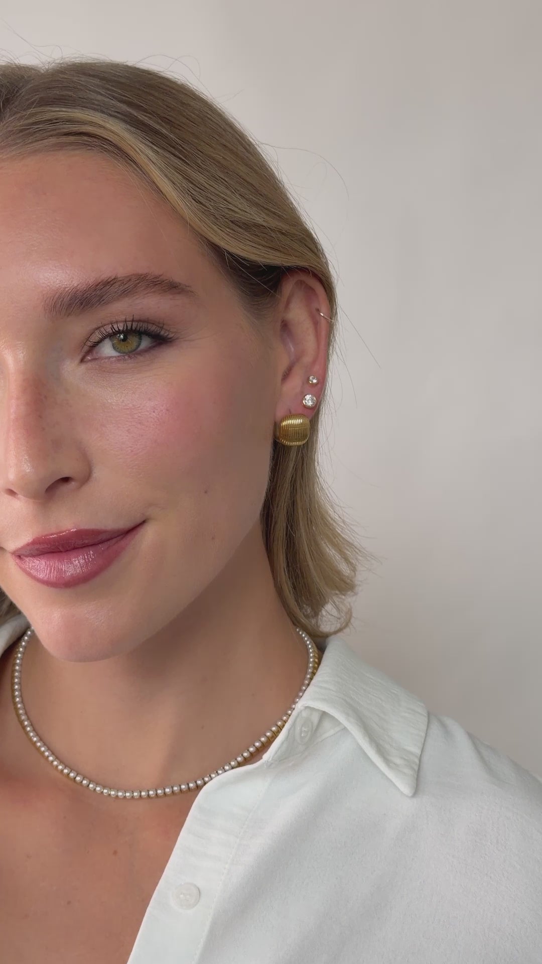 square statement earrings in gold stainless steel on models ear video