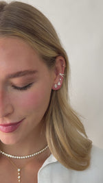 pave marquise stud earrings in gold on models ear stack video