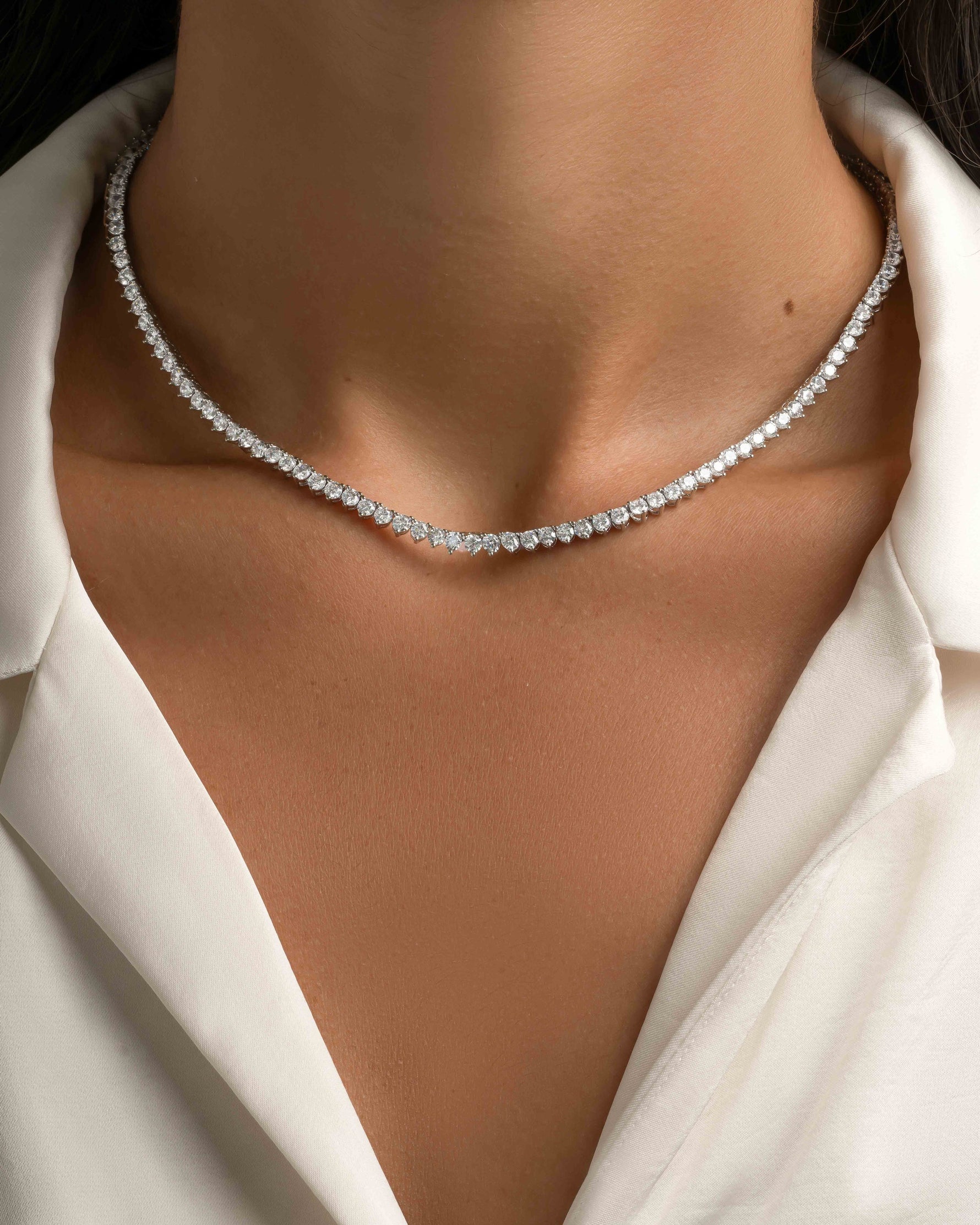 Silver Stella Tennis Necklace by Sami Jewels with sparkling prong-set diamonds on a delicate chain.