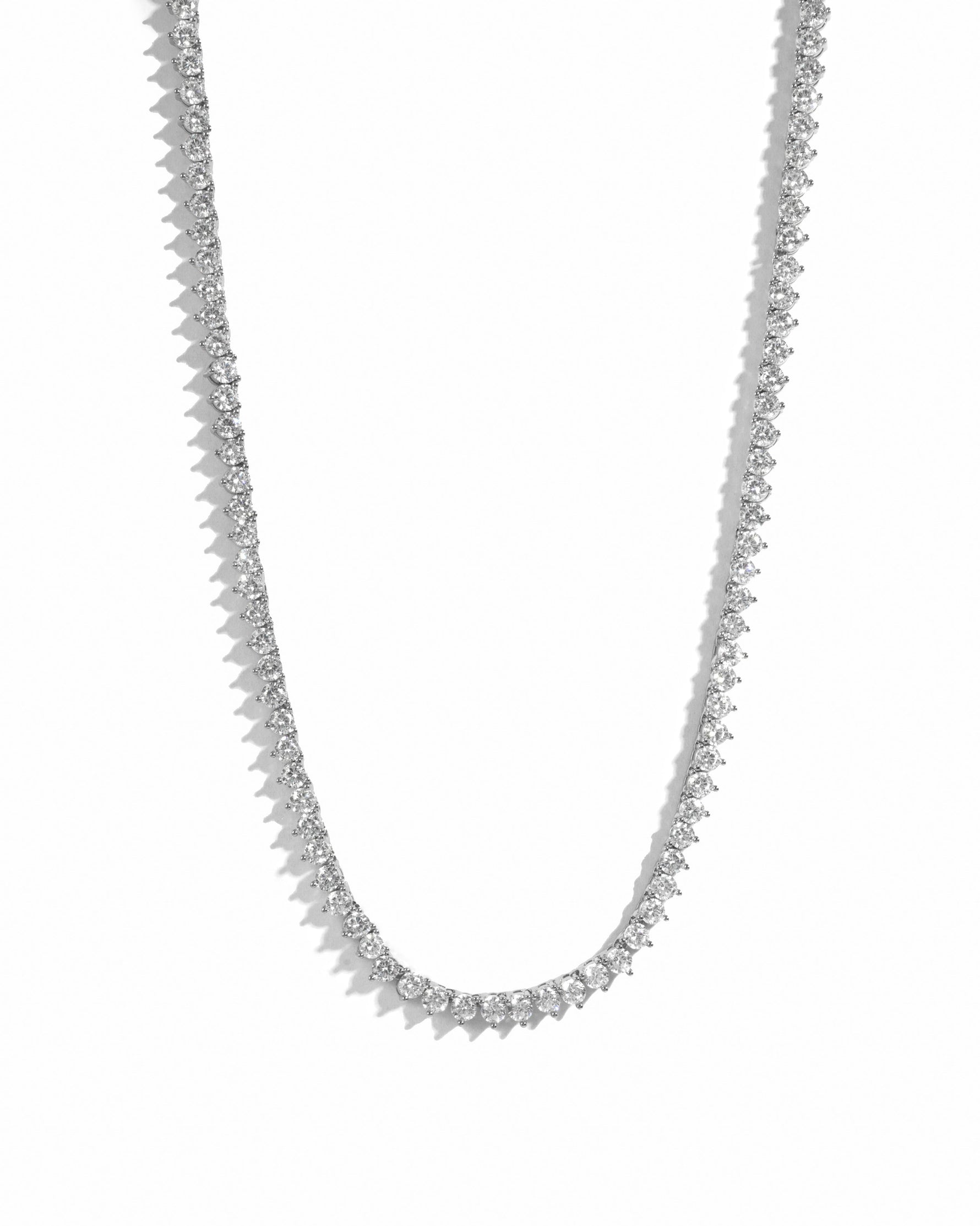 Sami Jewels Stella Tennis Necklace with prong-set diamonds in silver, displayed on a white background.