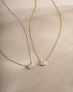 Gold and sterling silver Radiant Bezel Necklace by Sami Jewels featuring a sleek, elegant design with a radiant bezel setting.