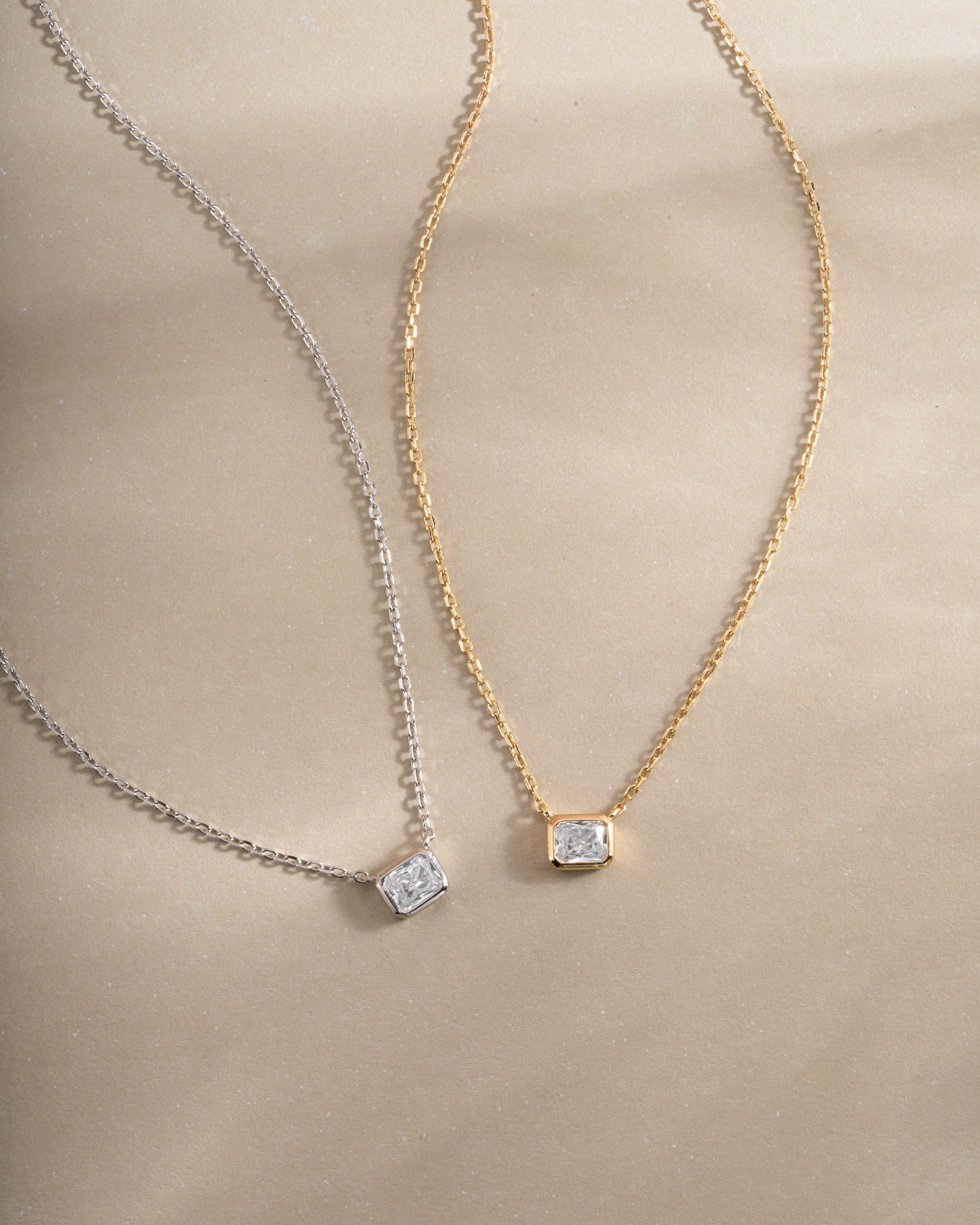 Gold and sterling silver Radiant Bezel Necklace by Sami Jewels featuring a sleek, elegant design with a radiant bezel setting.