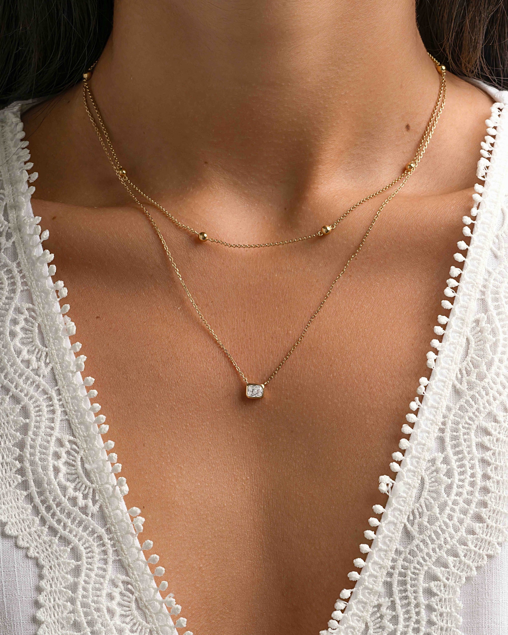 Gold Radiant Bezel Necklace by Sami Jewels featuring a sleek, elegant design with a central radiant bezel setting.