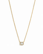 Gold Radiant Bezel Necklace by Sami Jewels displayed on a white background, showcasing its elegant design and sparkling details.