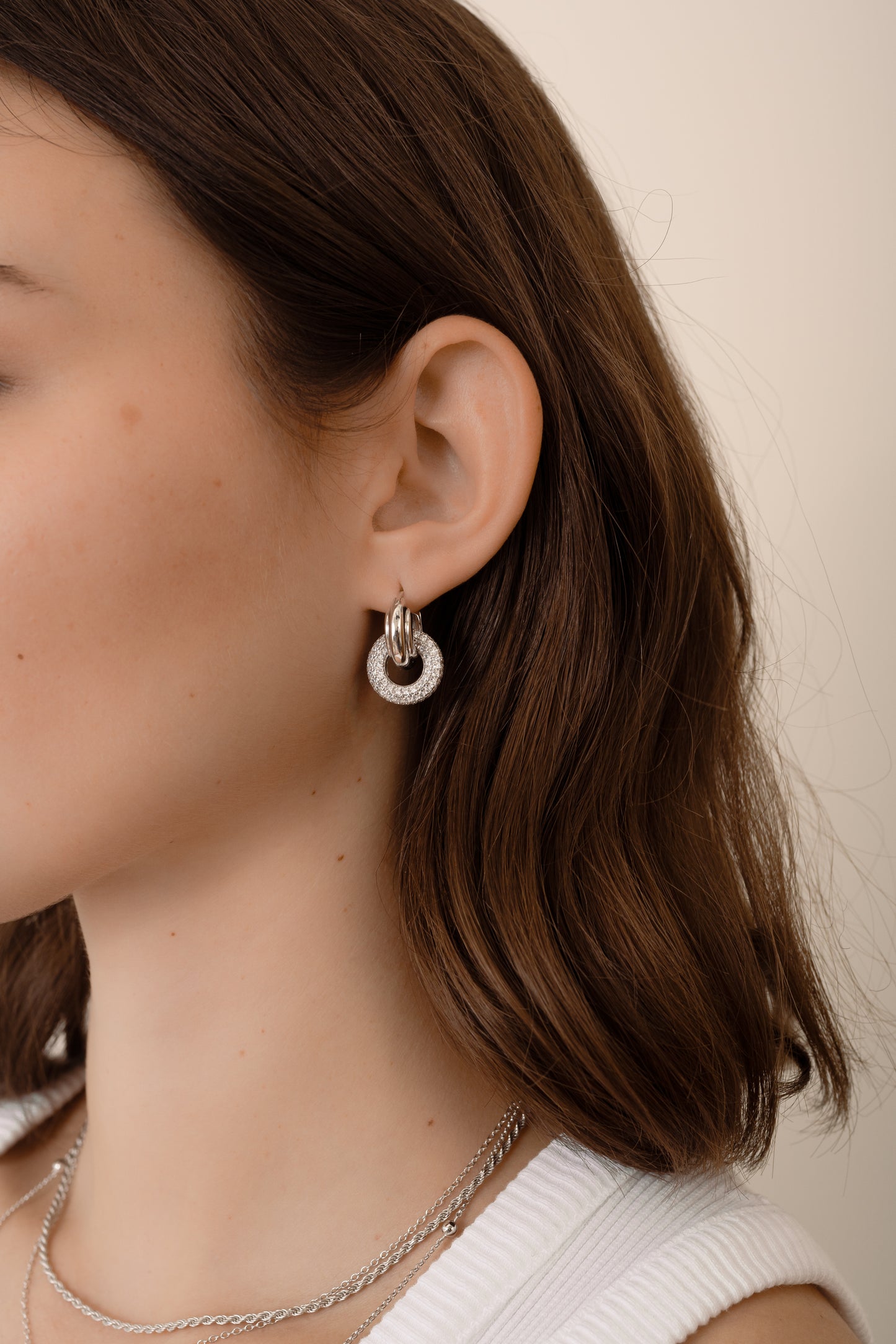 silver cz hoop earrings