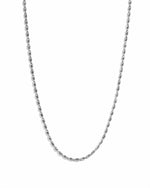 Sterling silver Rice Bead Necklace by Sami Jewels displayed on a white background with detailed rice-shaped beads.