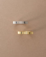 Close-up of Sami Jewels gold and sterling silver ridged ring showcasing textured design and sleek finish.