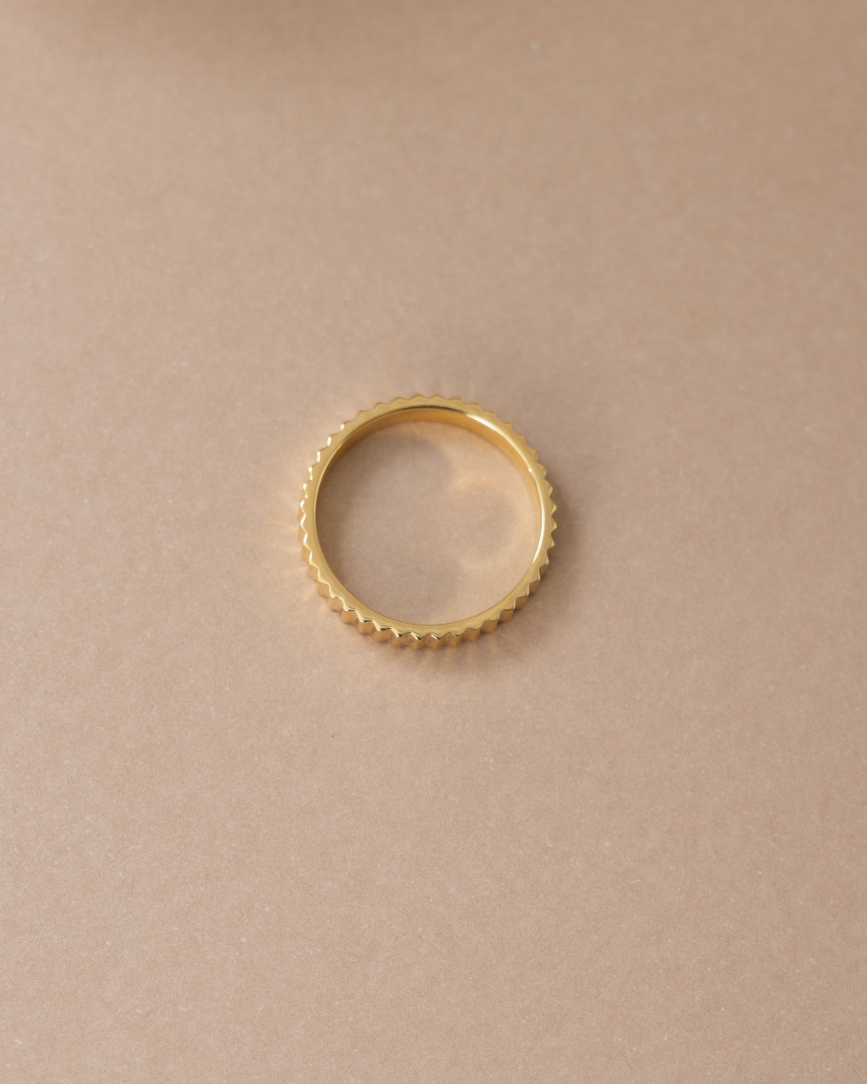 Gold ridged ring from Sami Jewels, showcasing a close-up profile view of the textured band.