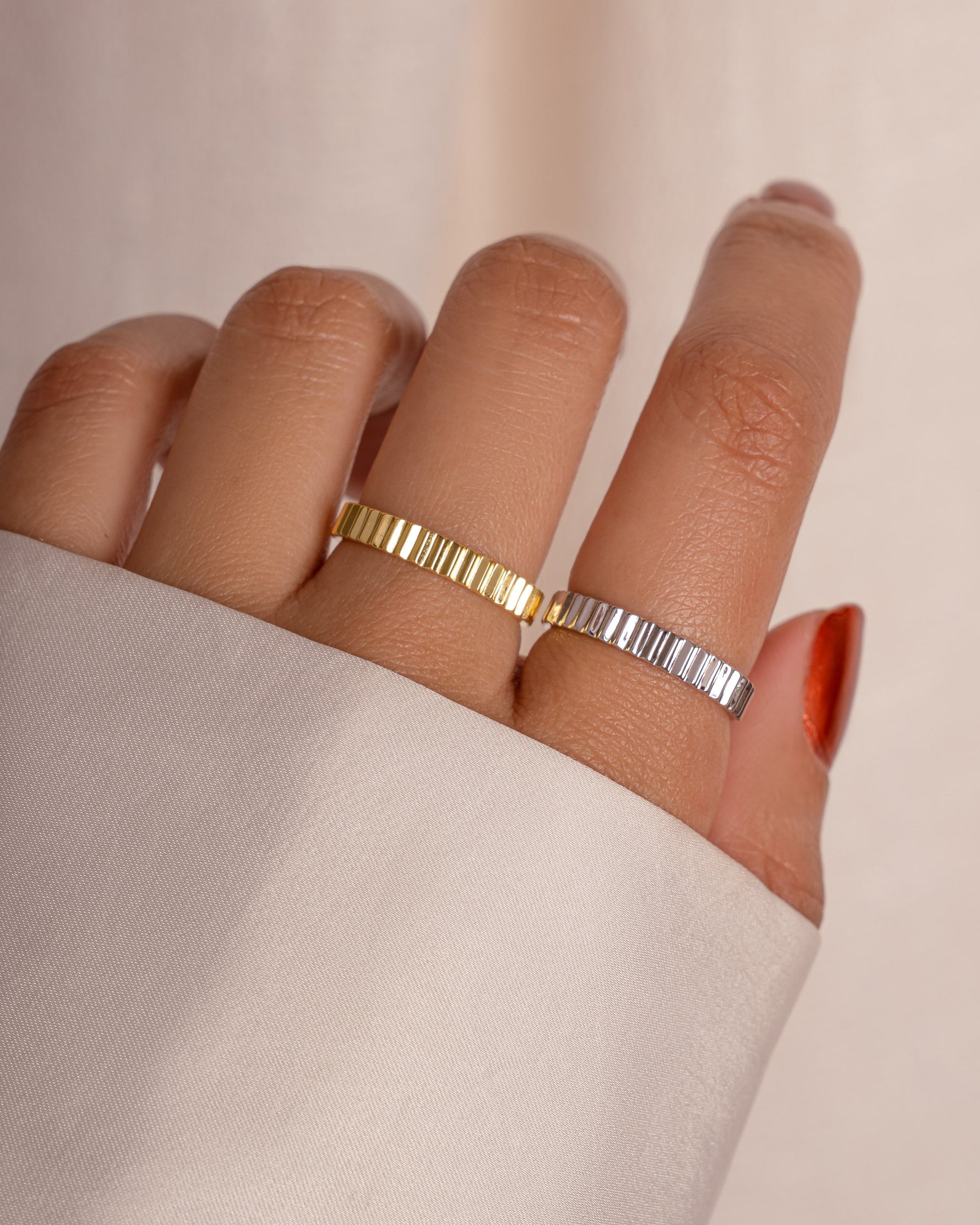 Gold and sterling silver ridged ring by Sami Jewels, showcasing textured band design for stylish wear.