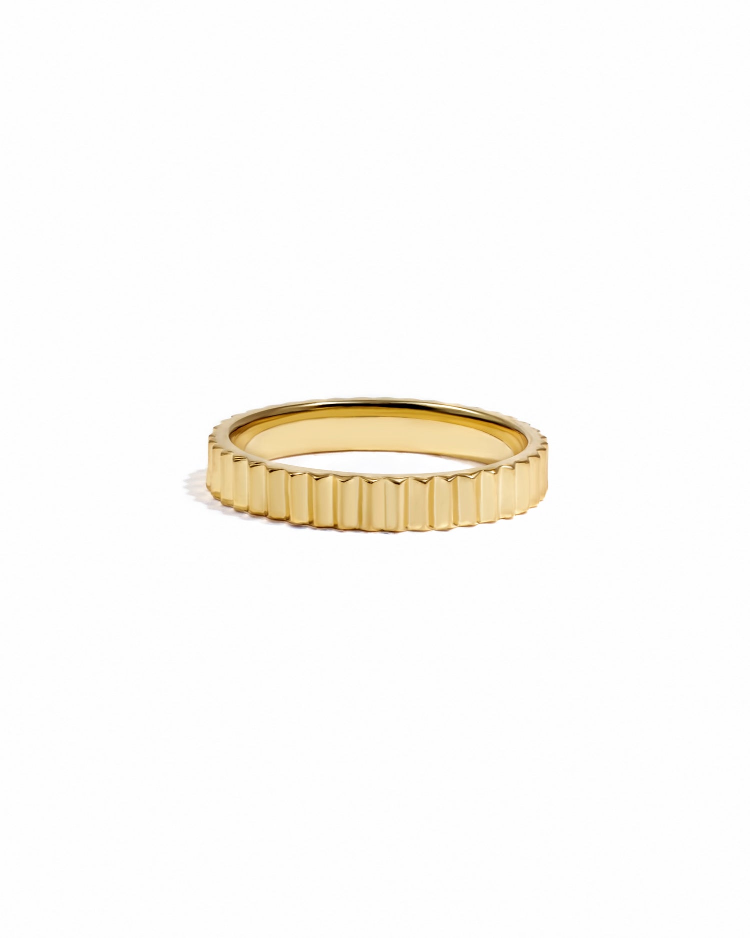 Gold Ridged Ring by Sami Jewels on a white background showcasing textured band and sleek design.