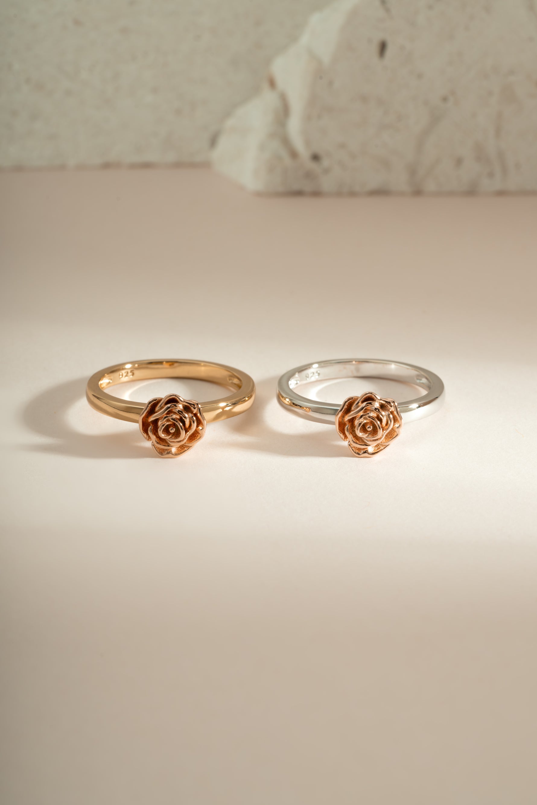 Gold and sterling silver rose ring by Sami Jewels featuring a detailed rose design on a delicate band.