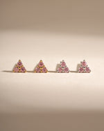 Sami Jewels Tiny Rose 3 Stone Stud Earrings in gold and sterling silver with small rose-shaped stones.