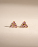 Gold Tiny Rose 3 Stone Stud Earrings by Sami Jewels featuring delicate rose-shaped design and sparkling stones.
