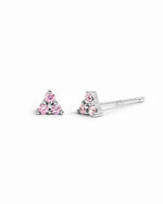 Sterling silver Tiny Rose 3 Stone Stud Earrings by Sami Jewels featuring small rose-shaped design and three sparkling stones.