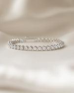 round bezel diamond tennis bracelet, 3mm in silver closeup front view