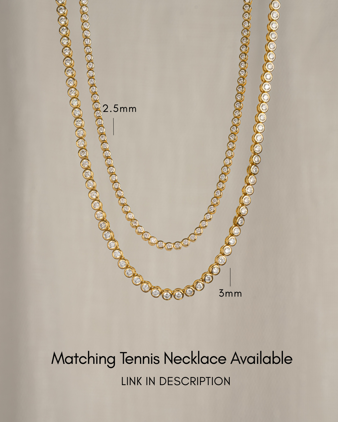 Gold 2.5mm round bezel tennis bracelet by Sami Jewels featuring a sleek, elegant design with round bezel links.