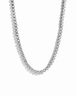 Silver 3mm round bezel tennis necklace by Sami Jewels, featuring a sleek chain with evenly spaced round bezel settings.