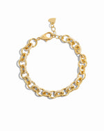 Gold Sami Jewels round pave link chain bracelet shown on white background, featuring sparkling pave-set round links.