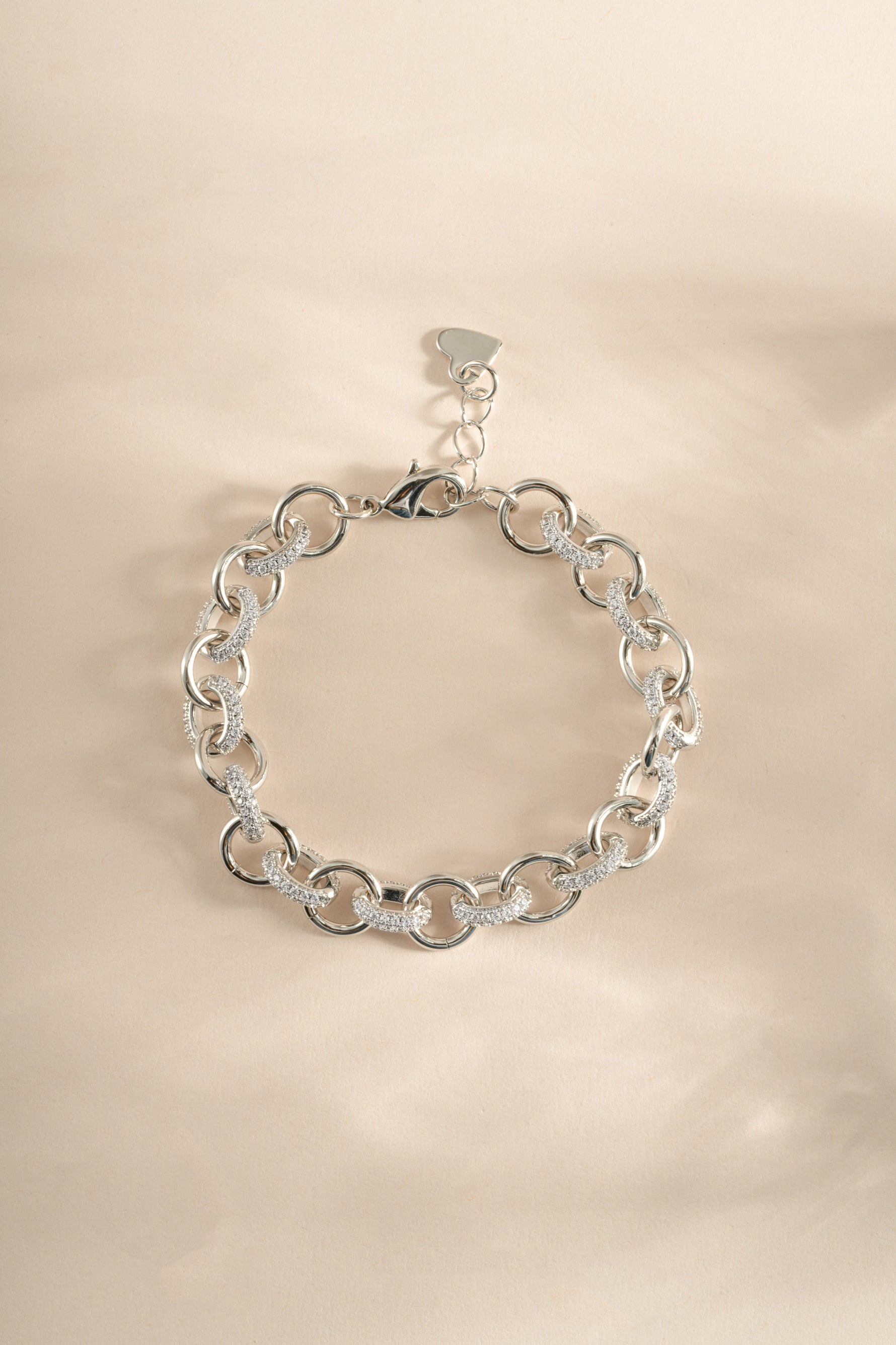 Silver round pave link bracelet by Sami Jewels featuring sparkling pave-set links and a sleek, modern design.